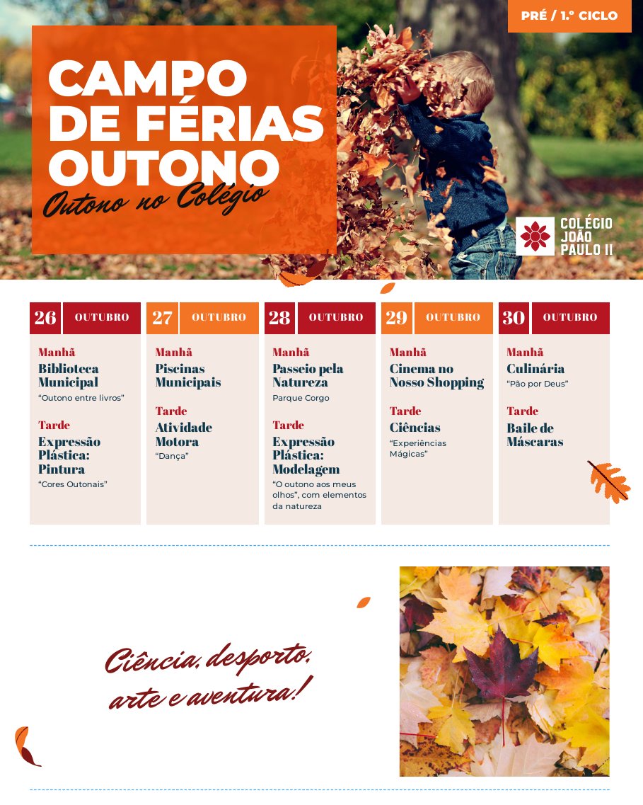 Cartaz: Outono no Colégio, Pré-Escolar e 1.º ciclo